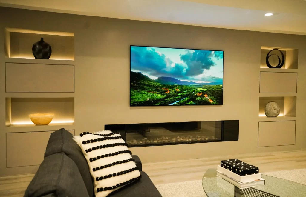 TV wall mounting and Media Room installation in Long Island living room – Perfect Angle AV